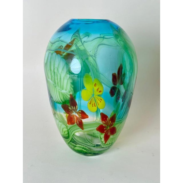 Aquamarine Murano Glass Vase with Star-Shaped Florals by Berit Johansson, 1980s For Sale - Image 11 of 18