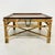 1970s Italian wrapped bamboo and oyster burl coffee table, all four sides fitted with brass lift handles.