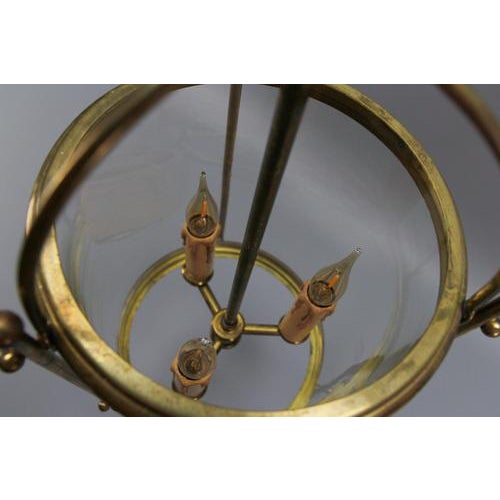 French Neoclassical Brass and Clear Glass Round Hanging Lantern, 1950s For Sale - Image 17 of 18