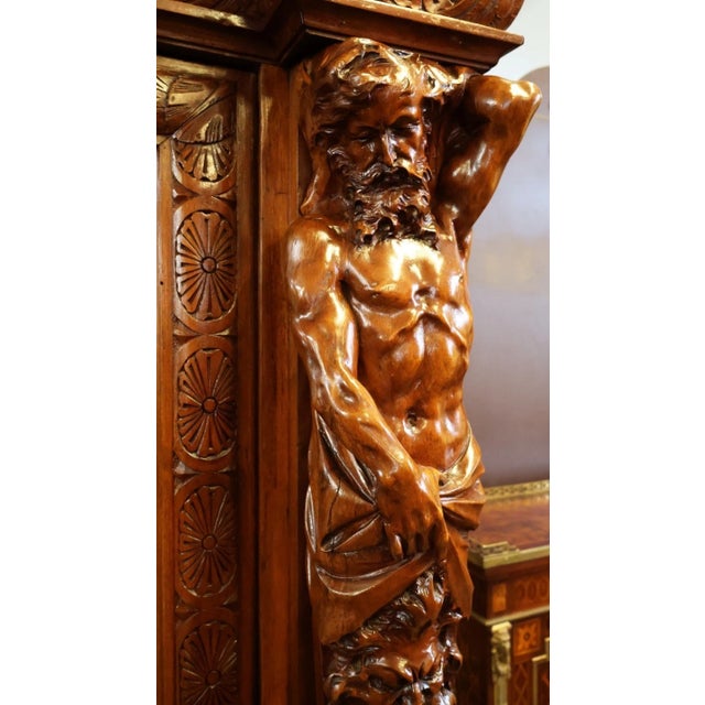 19th Century Renaissance Revival Atlas Walnut Figural Curio China Cabinet For Sale - Image 17 of 18