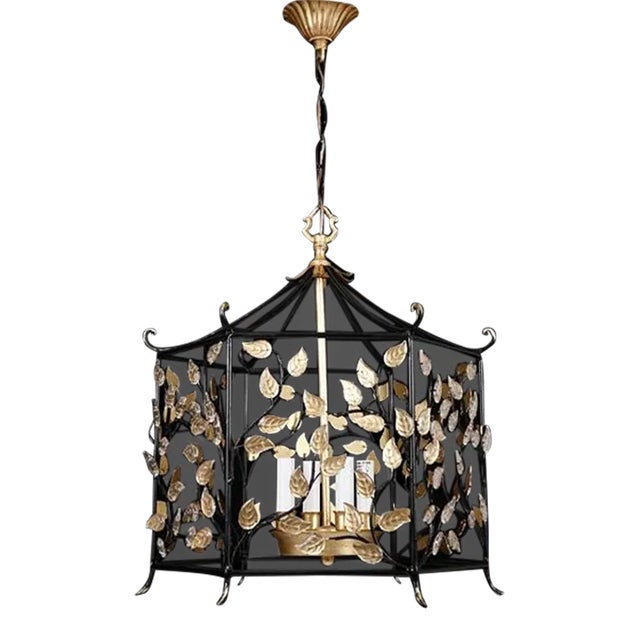 Casa Lantern in Gold Finish and Black For Sale