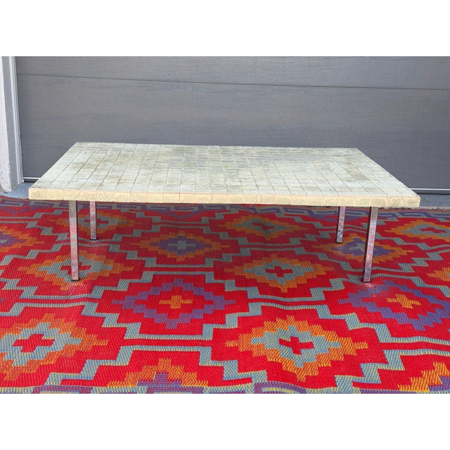 1980s 1980s Tiled Low Indoor / Outdoor Coffee Table With Chrome Legs For Sale - Image 5 of 6
