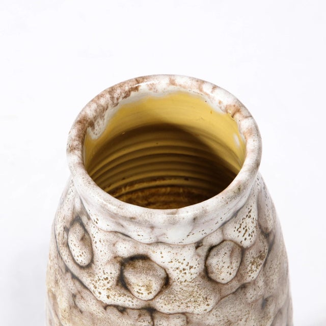 White Mid-Century Modernist White and Earth Toned Ceramic Vase With Spotted Banding For Sale - Image 8 of 13