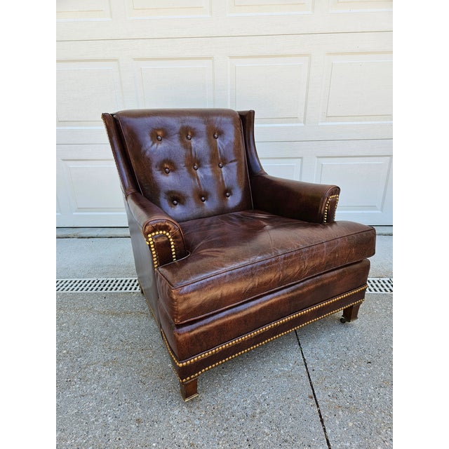 Hancock & Moore Chocolate Brown Tufted Leather Lounge Chair For Sale - Image 6 of 12