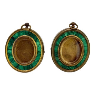 Pair of 19th Century Grand Tour Malachite-Inlaid Bronze Locket Frames, French For Sale