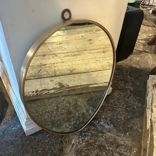 1950s Giò Ponti Style Mid-Century Modern Brass Italian Oval Wall Mirror For Sale - Image 9 of 9