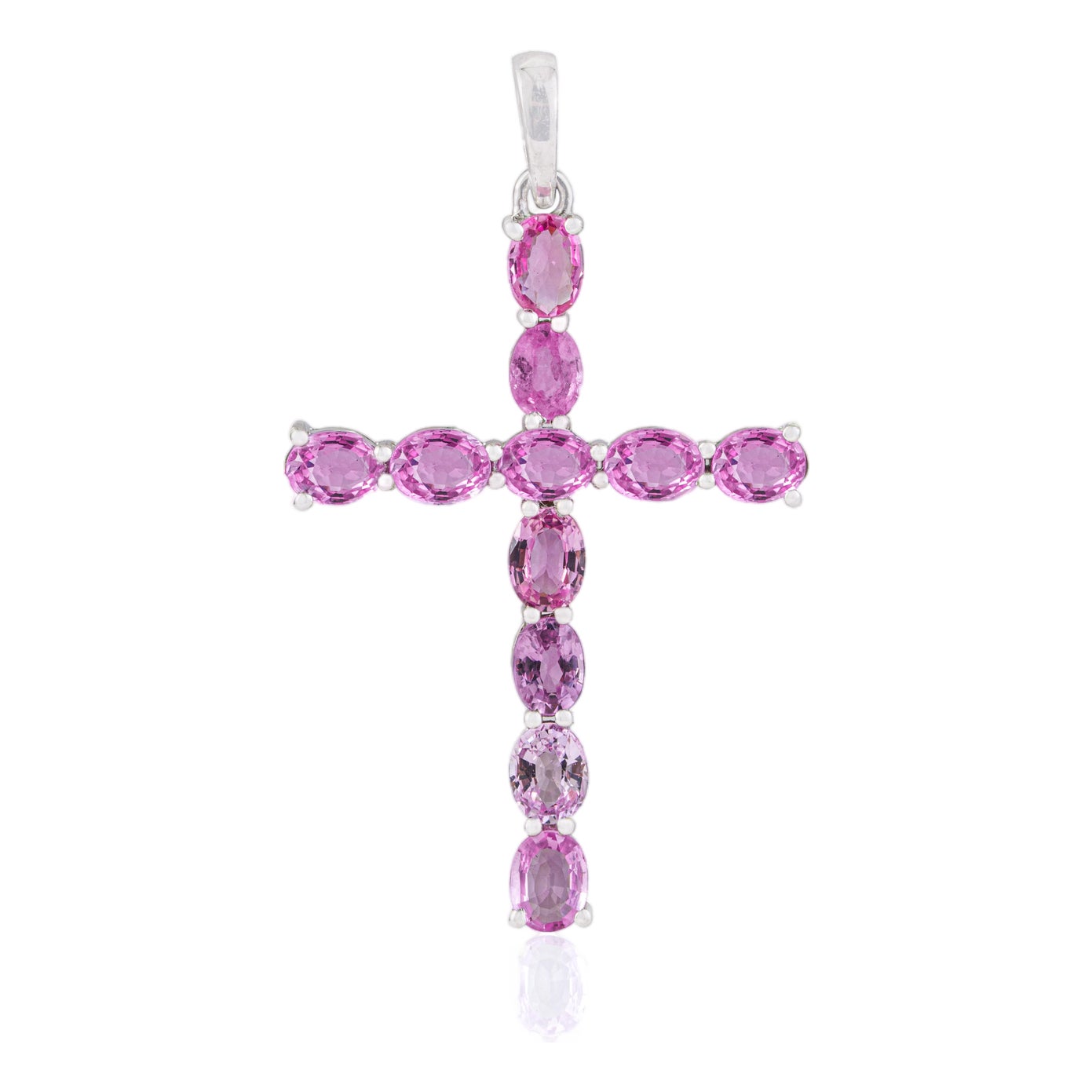 Religious Cross Pendant With 2.05ct Pink Sapphire Accents in 14k White ...