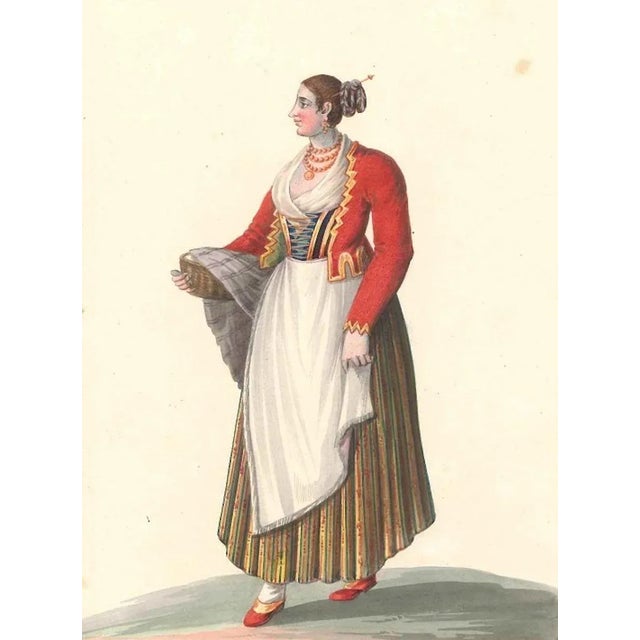 Costume di Sorrento - Watercolor by M. De Vito - 1820 ca. 1820 c.a. For Sale - Image 3 of 3