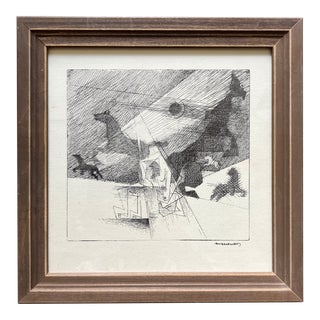 1960’s Original Abstract Cubist Etching Signed For Sale