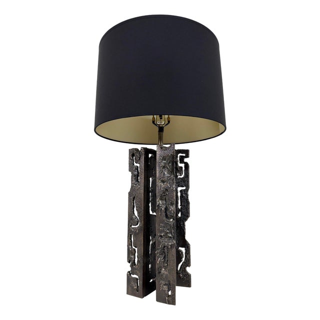 Mid 20th Century Brutalist Welded Steel Table Lamp in the Manner of Paul Evans For Sale