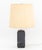 Modern Black Marble and Chrome Table Lamp, rectangular column of tessellated white-veined black marble, cream cloth shade....