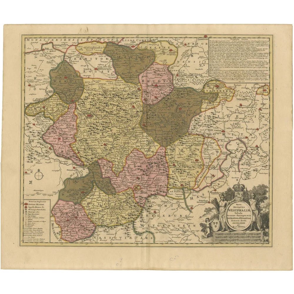 Hand-Colored Map of Westphalia Copper by Ottens, 1720 | Chairish