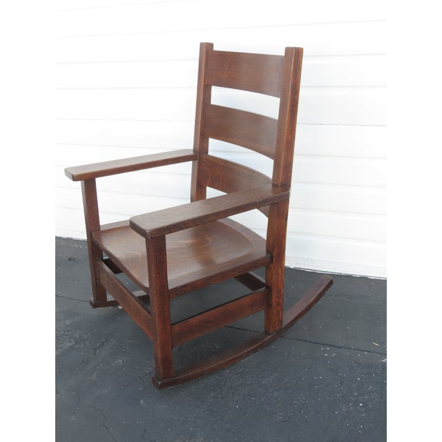 Early 1900s Art and Craft Tiger Oak Rocking Chair 6409 For Sale - Image 14 of 15
