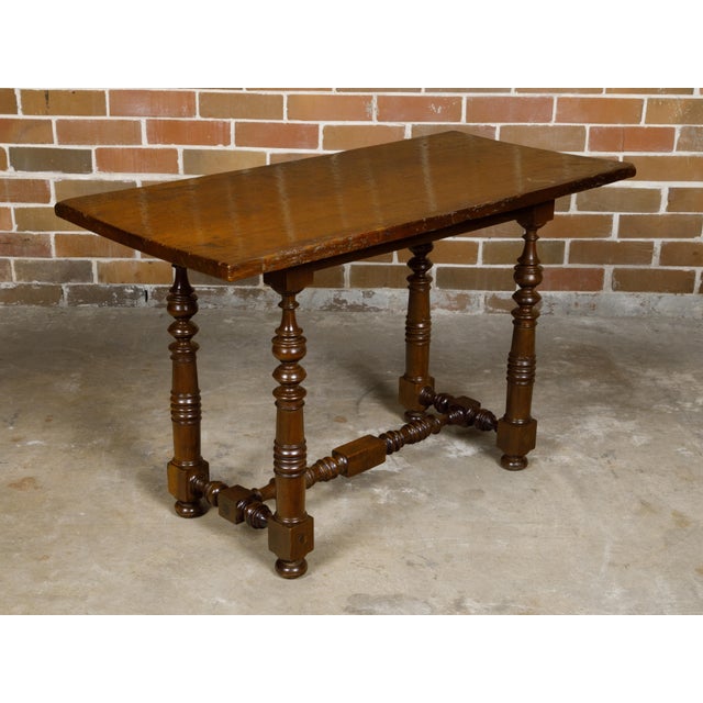 Italian 1800s Walnut Baroque Style Spool Table with H-Form Cross Stretcher For Sale - Image 11 of 12