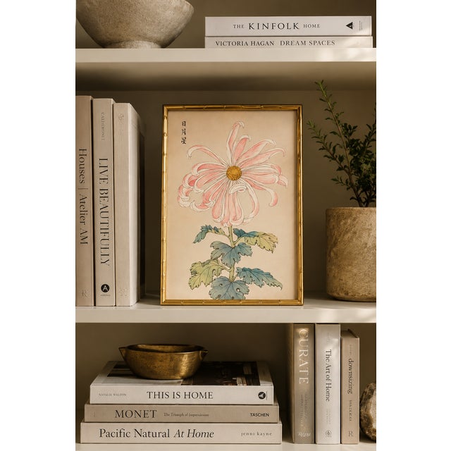 Paper Pink Spider Chrysanthemum by Hasegawa Japanese Botanical Art Print, 12" X 18" For Sale - Image 7 of 9