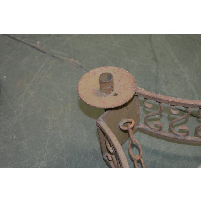 Vintage Gothic Rustic Green Cast Iron Tiered Candle Square Chandelier W/ Rings & Chains Castle For Sale - Image 10 of 16