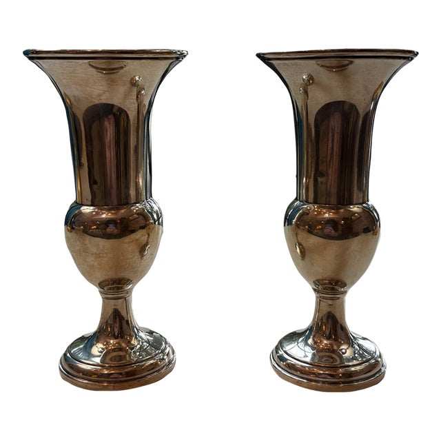 Mid 20th Century Pair of Sterling Silver Vases For Sale