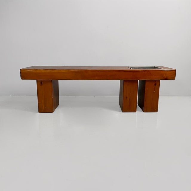 Wood Italian Modern Wooden Bench with Metal Flowerpot, 1970s For Sale - Image 7 of 15