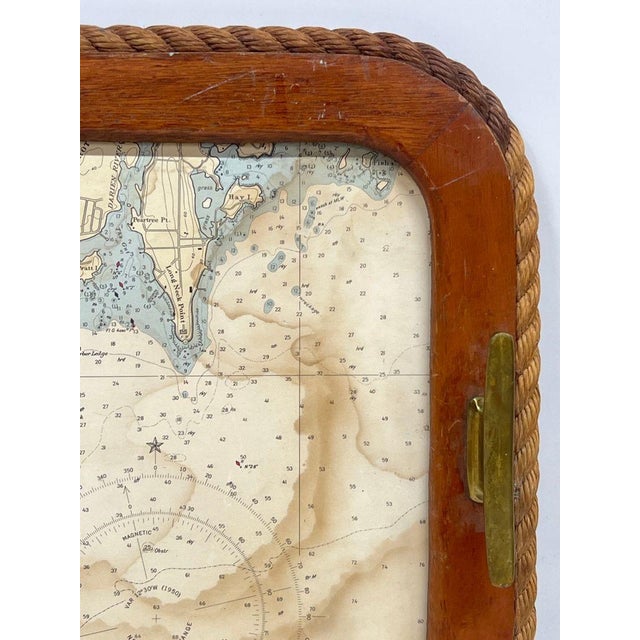 Traditional Vintage SeaCraft Solid Mahogany Stamford Harbor Nautical Chart Tray For Sale - Image 3 of 18