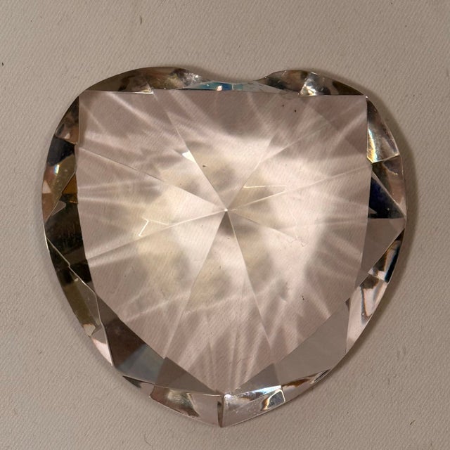 Glass Tiffany Style Faceted Pink Heart Paper Weight For Sale - Image 7 of 10