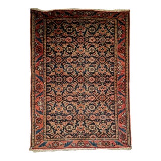 Antique Persian Farahan Accent Rug, Hand-Knotted Wool, Allover Herati Pattern, Navy & Red, 2x3 For Sale