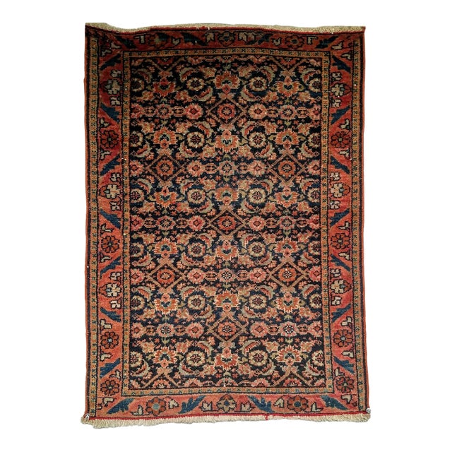 Antique Persian Farahan Accent Rug, Hand-Knotted Wool, Allover Herati Pattern, Navy & Red, 2x3 For Sale