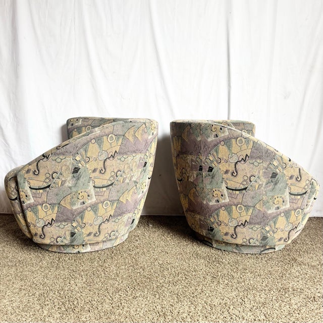 Postmodern Postmodern Blue Gray and Purple Nautilus Swivel Chairs - A Pair For Sale - Image 3 of 11
