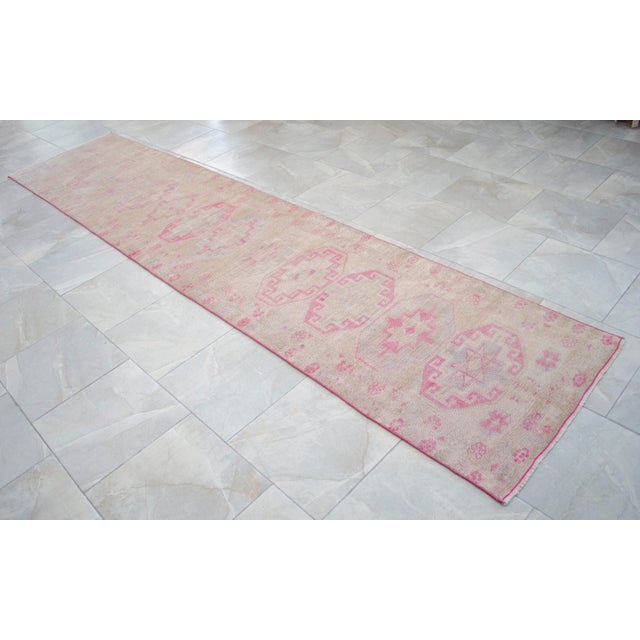 Textile 1960s Turkish Hand-Knotted Muted Runner Rug Low Pile Hallway Decor 3x12 Ft Approx For Sale - Image 7 of 16