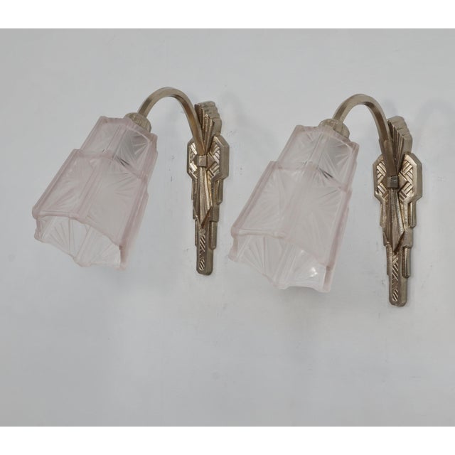 1920s French Art Deco Wall Sconces by Etablissements Jean Gauthier 1930 France - A Pair For Sale - Image 5 of 9