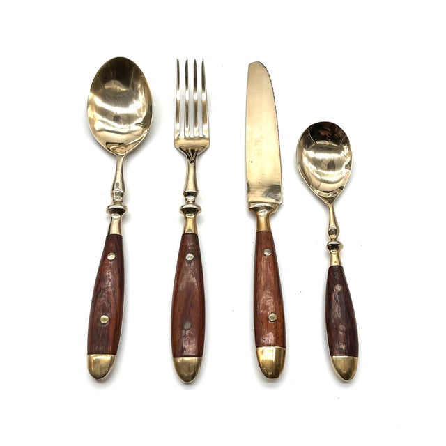 Mid-Century Bronze and Rosewood Royal Cutlery Set, 1970s, Set of 24 For Sale - Image 11 of 18
