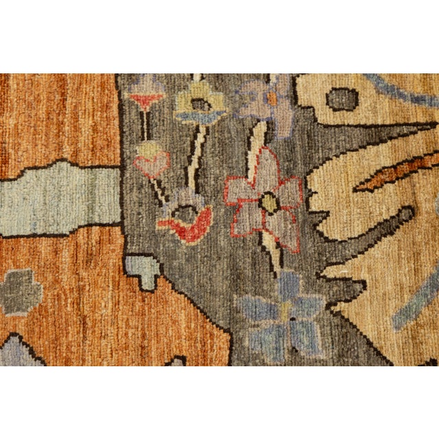 Textile Hand-Knotted Modern Bidjar Style Wool Area Rug – Earthy Charcoal & Terra Cotta For Sale - Image 7 of 10
