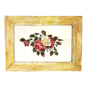 Vintage Czech Hand Painted Rose Ceramic Tile Art, Framed