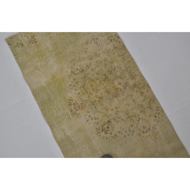 1960s Faded Green Turkish Hallway Runner, Hand-Knotted Wool, Organic Distressed Texture For Sale - Image 4 of 10