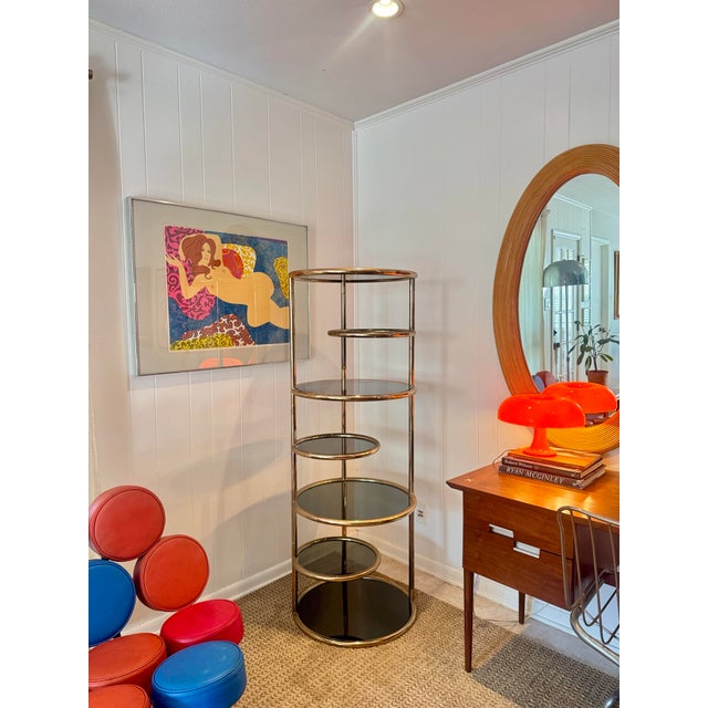 A Vintage Milo Baughman Style 7 Tiered Brass & Smoked Glass Articulating Etagere, Circa 1970s For Sale In Houston - Image 6 of 12
