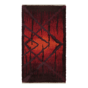 Vintage Swedish Rya Runner Rug, Bold Scandinavian Geometry in Red - Rug & Kilim