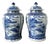 Vintage Boho Monumental Blue and White Lidded Ginger Jars - A Pair For Sale