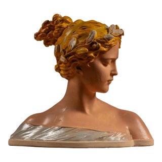 Early 20th Century "Poesia" ("Poetry") | After Antonio Garella Painted Plaster Bust For Sale