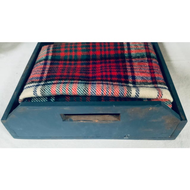 Vintage c.1950 Adirondack Camp Blanket Storage Tray With Original Blue Paint For Sale - Image 4 of 18