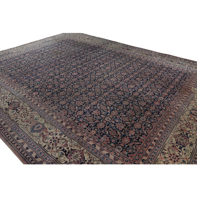Rug & Kilim Antique Tabriz Persian Rug in Blue & Gold With Floral Patterns, From Rug & Kilim For Sale - Image 4 of 8