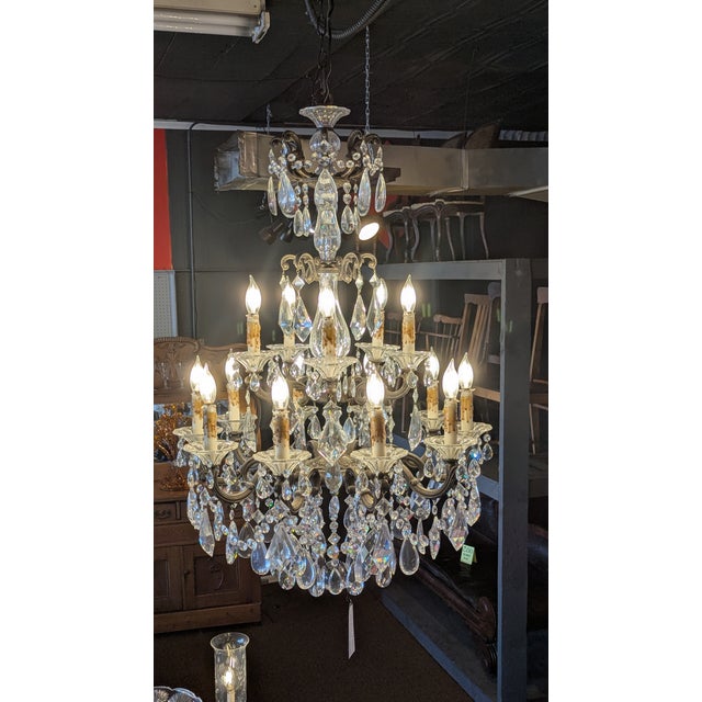 Antique Rococo Revival Chandelier, Metal & Crystal, France For Sale - Image 16 of 17