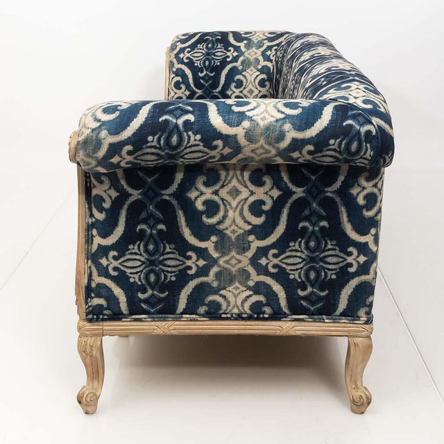 Antique French Chesterfield Sofa In Indigo Ikat Print Linen Chairish