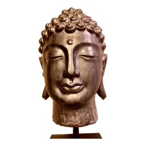 Extra Large Ceramic Buddha Head Sculpture Mounted on a Metal Stand