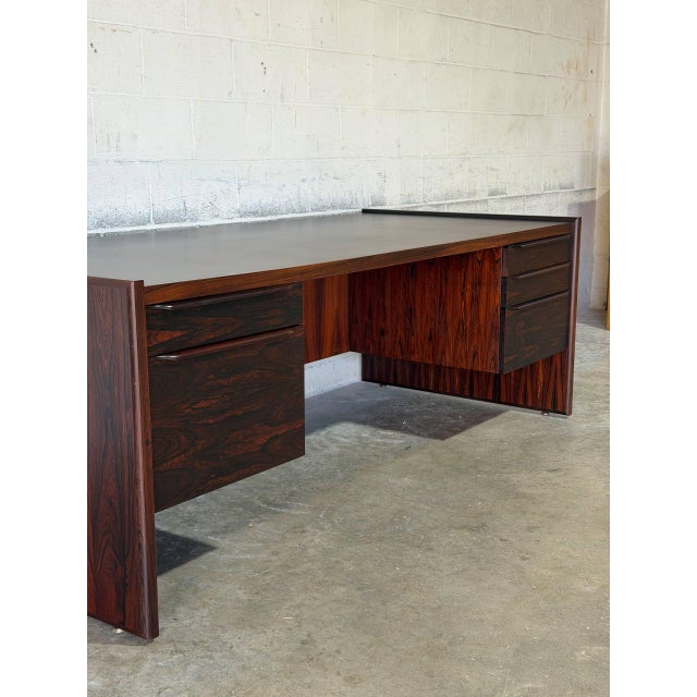 Rosewood Double-Pedestal Executive Desk With 5 Drawers Danish Mid-Century Modern 1970s For Sale - Image 14 of 14
