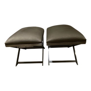 Ethan Allen Xanadu Taupe Tan Silver Cross Ottoman Foot Stool Benches For Sale