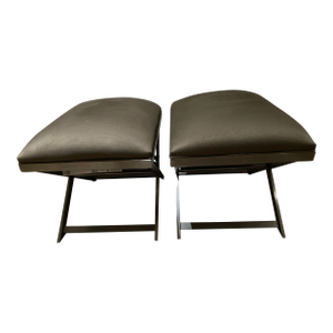 Ethan Allen Xanadu Taupe Tan Silver Cross Ottoman Foot Stool Benches