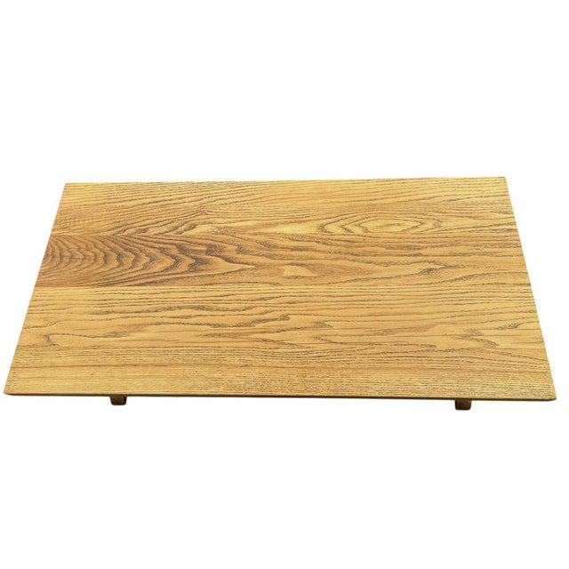 Wood Rectangle Oak Trestle Coffee Table, 1970s For Sale - Image 7 of 15