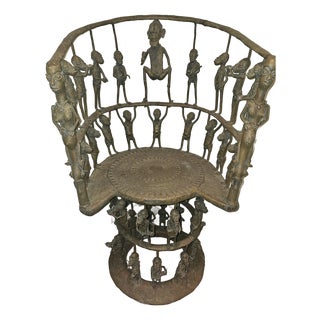 Handcrafted African Bronze Throne Chair From Cameroon For Sale