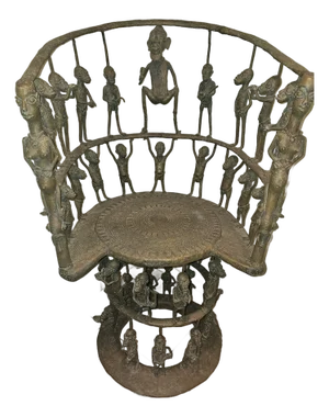 Handcrafted African Bronze Throne Chair From Cameroon