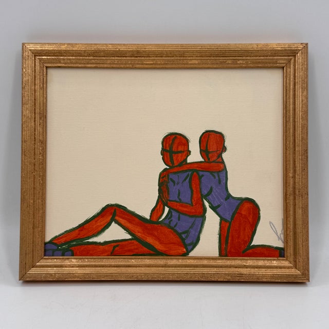 Textile Original Contemporary Abstract Couple Painting on Canvas Board Signed Framed For Sale - Image 7 of 10