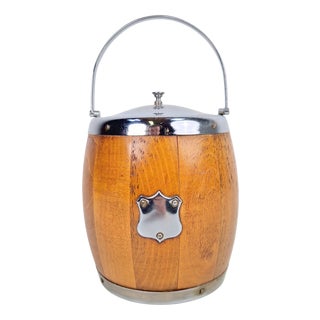 Vintage Wooden Barrel Ice Bucket with Ceramic Interior, 1960s For Sale